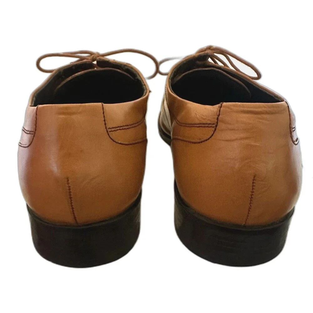 Cole Haan Men’s 13 M Cognac Leather Square Toe Lace-Up Oxfords C12453 FL13